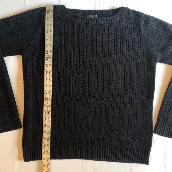 Lauren Ralph Lauren Black Crew Neck Cable Knit 100% Cotton Sweater Size M - Picture 4 of 7